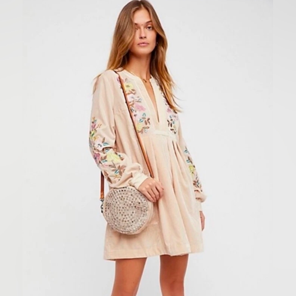 Free People Mia Embroidered Velvet Limited Edition Floral Embroidered Dress S